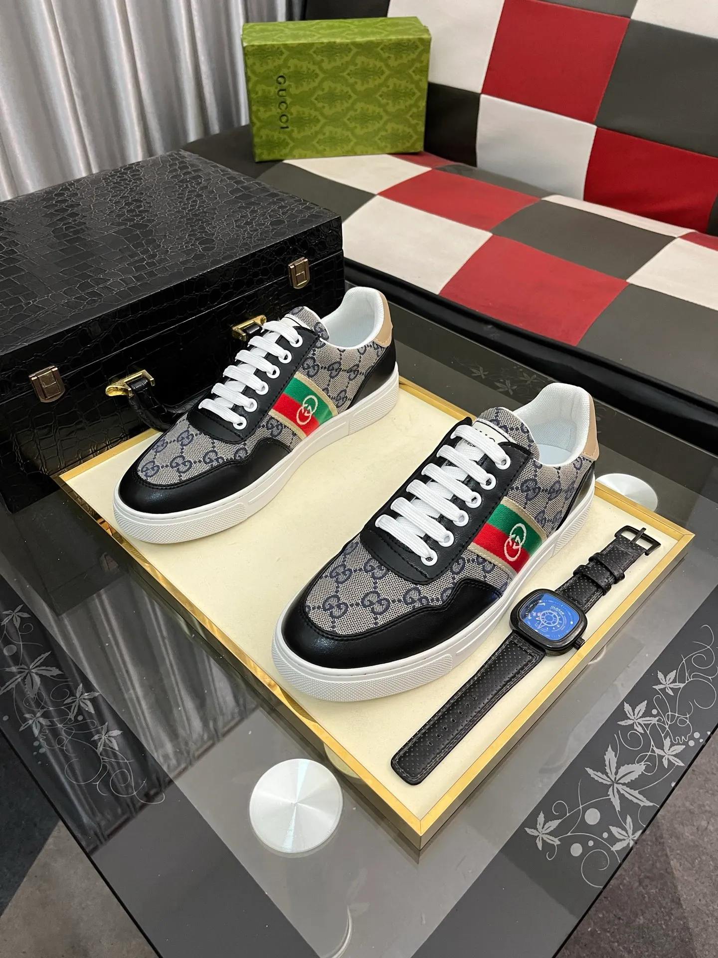 Men's shoes 💰440⌚️⌚️ (GUCCI) Men's casual shoes from Gucci's official website, the same style, the upper is made of cowhide with imported new brand elements Gucci, showing a good atmosphere, simple design, super versatile, 🐑 leather lining, air-cushion rubber outsole, size 38-443️⃣ colors available
